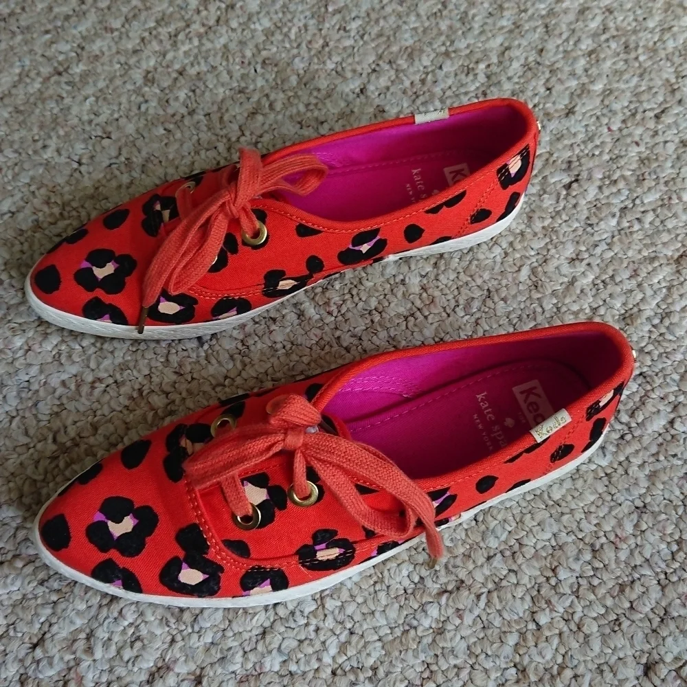 Kate Spade X Keds Sneakers Pointed Toe Orange Black Floral Print size 6